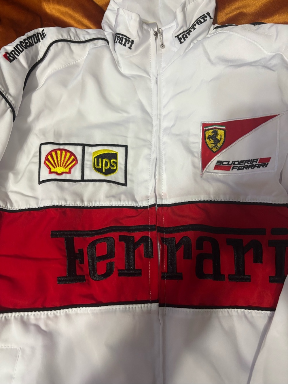 Ferrari White Jacket with Red Chest Stripe and Black Logos - Picture 2 of 2